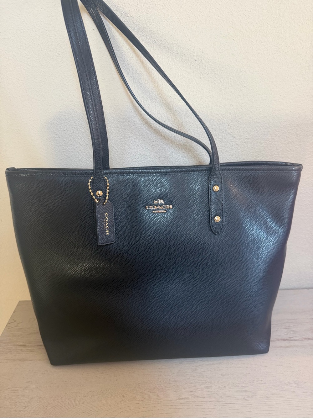 Coach Black Leather Tote with Gold Hardware